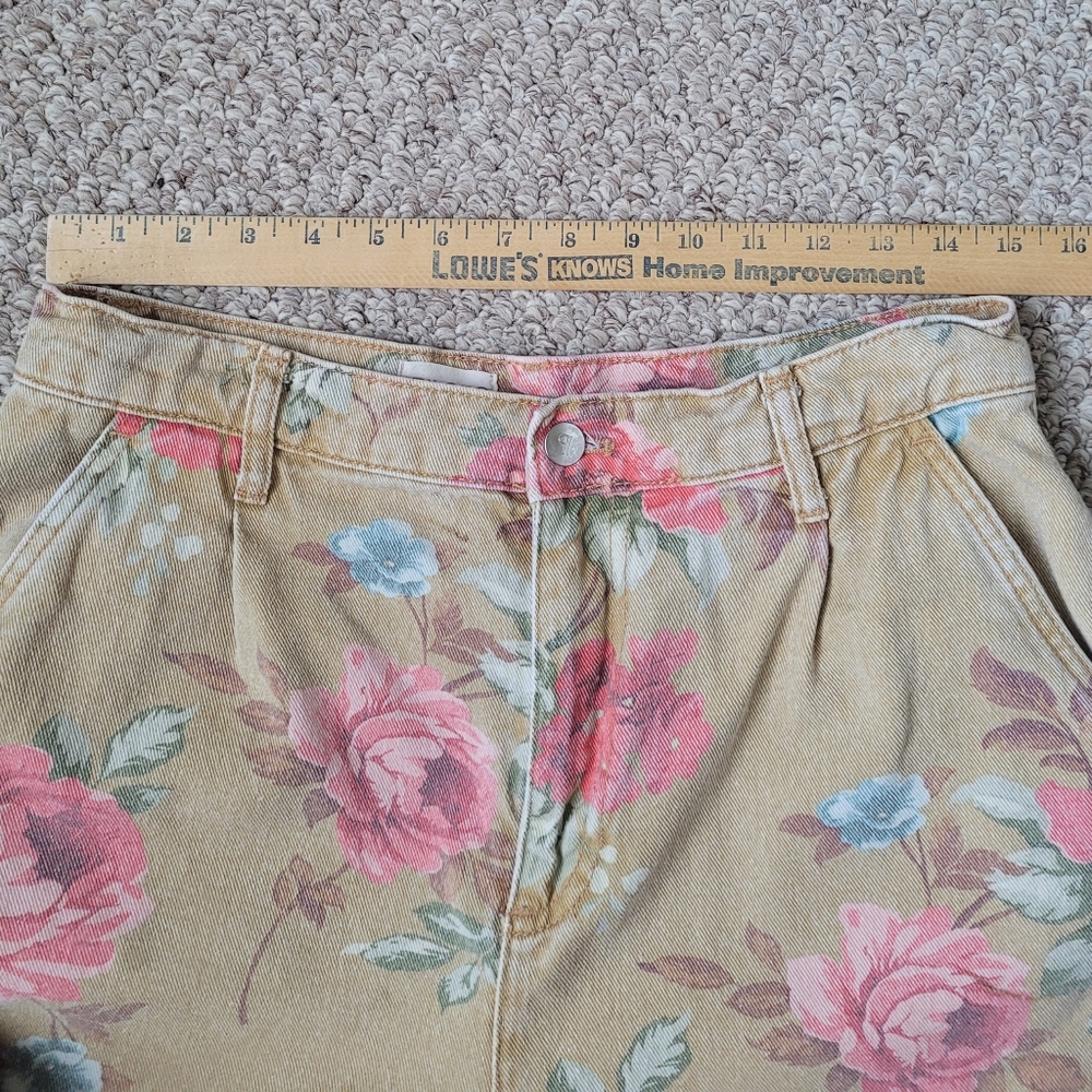 Anthropologie High-Rise Wide Leg Floral Jeans — Tan with Pink & Blue Flowers - Picture 9 of 10